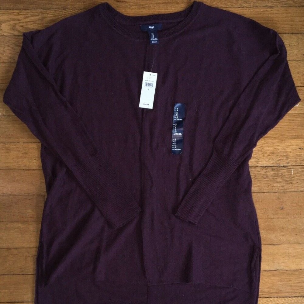 NWT GAP Knit Crew Neck Sweater Tunic Top Shirt Dark Maroon small Womens